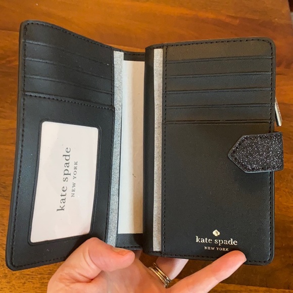 NIB- Kate Spade Lola glittery black medium bi-fold wallet - Picture 5 of 10